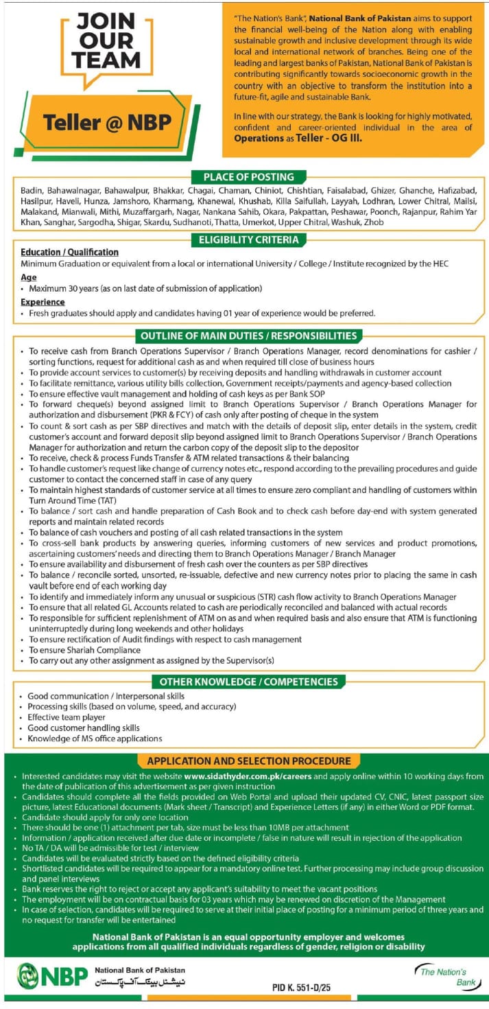 Teller NBP Jobs 2025 – Apply Online